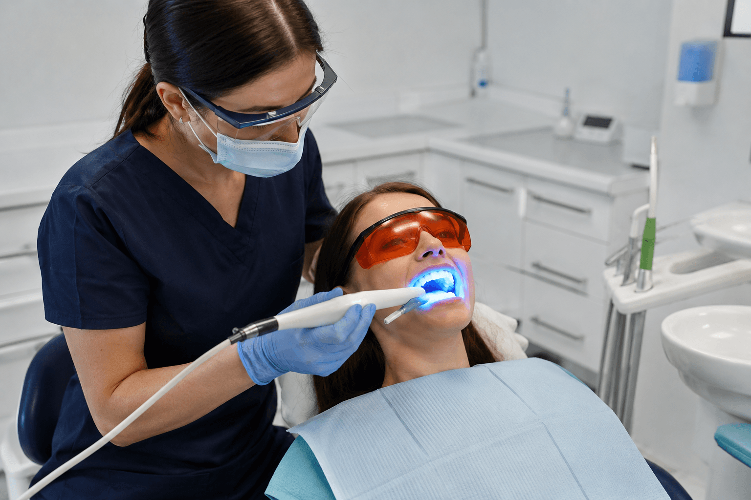 Comparison of different professional teeth whitening systems including in-office, home tray, and portable treatment options
